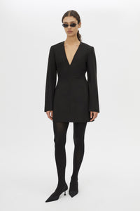 Front view CAMILLA AND MARC Mackinley Mini Dress in Black with long sleeves and plunge V‑neckline.