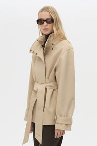 Cropped view CAMILLA AND MARC Mahdavi Puffer Jacket in Tan with boxy silhouette and double‑breasted design.