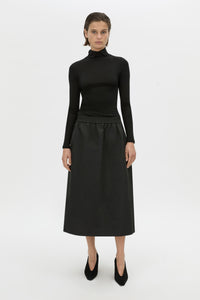 Front-styled view CAMILLA AND MARC Mahdavi midi skirt in black.