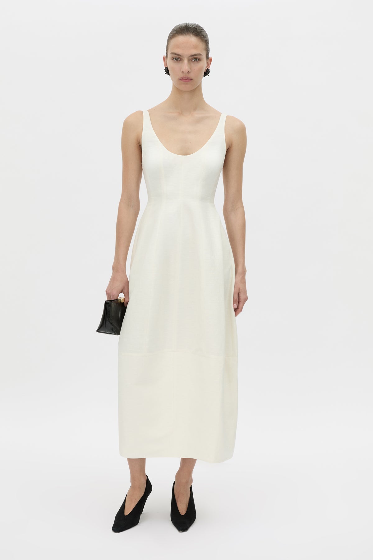 Front view CAMILLA AND MARC Mala midi dress in cream.