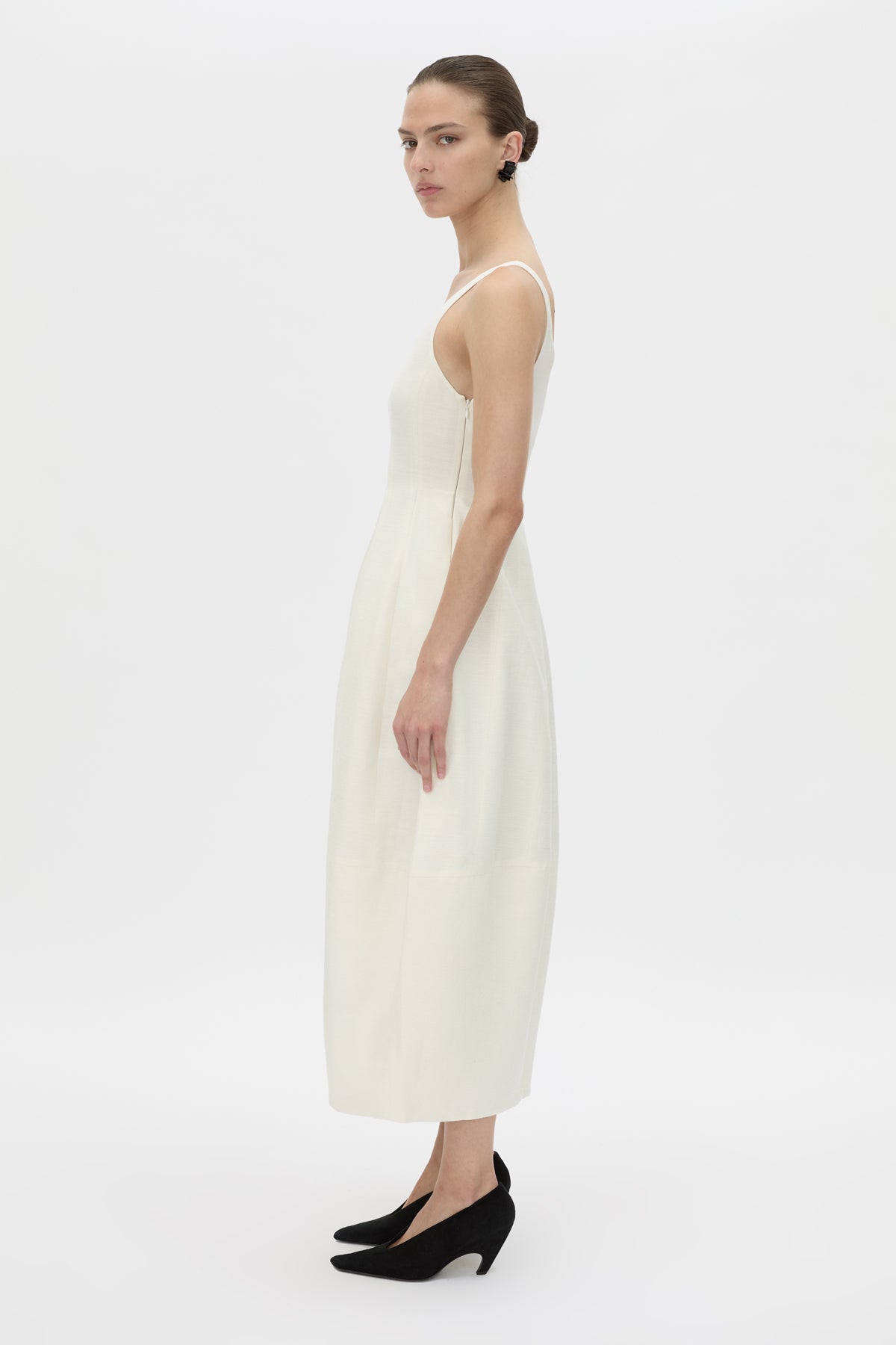 Side view CAMILLA AND MARC Mala midi dress in cream.