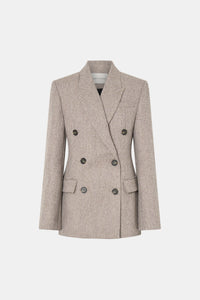 Ghost View CAMILLA AND MARC Malik Blazer in tan herringbone, double breasted fitted blazer.