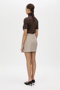 Malik Mini Skirt - CAMILLA AND MARC Malik draped high-waisted tailored mini skirt in tan herringbone