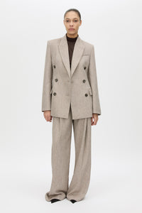 Malik Pant - CAMILLA AND MARC Malik wide leg, low-rise tailored pant in tan herringbone
