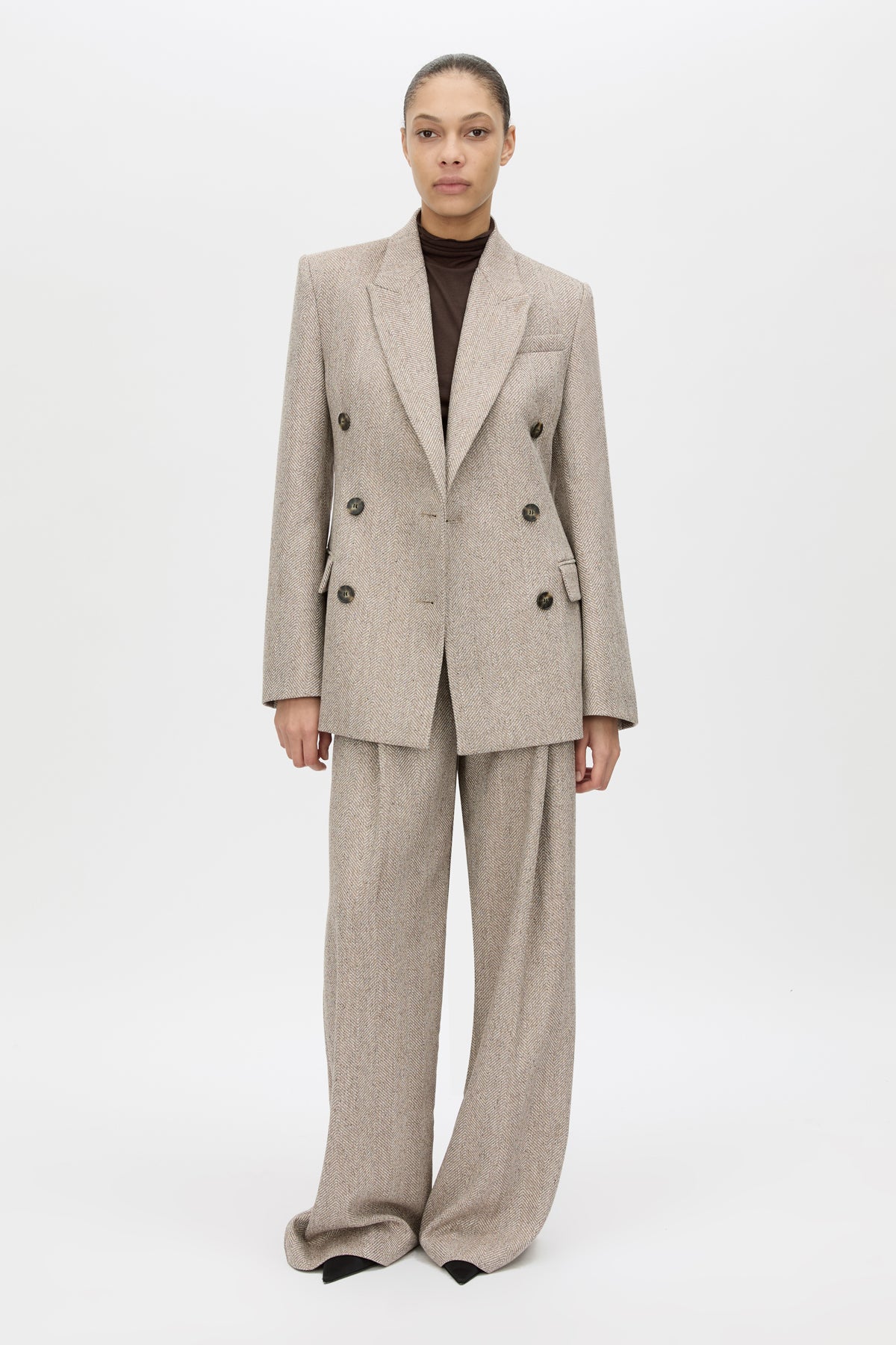 Malik Pant - CAMILLA AND MARC Malik wide leg, low-rise tailored pant in tan herringbone