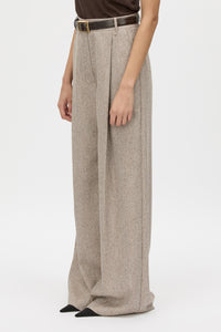 Malik Pant - CAMILLA AND MARC Malik wide leg, low-rise tailored pant in tan herringbone