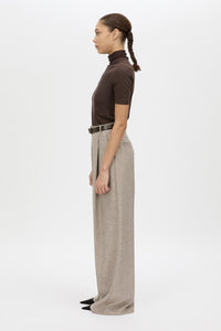Malik Pant - CAMILLA AND MARC Malik wide leg, low-rise tailored pant in tan herringbone