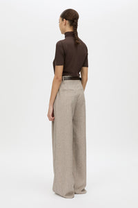 Malik Pant - CAMILLA AND MARC Malik wide leg, low-rise tailored pant in tan herringbone