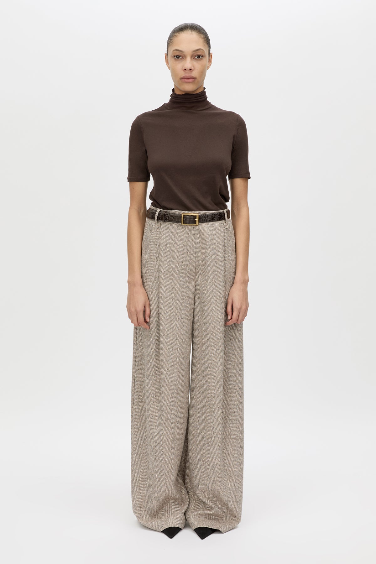 Malik Pant - CAMILLA AND MARC Malik wide leg, low-rise tailored pant in tan herringbone