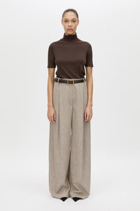 Malik Pant - CAMILLA AND MARC Malik wide leg, low-rise tailored pant in tan herringbone