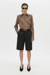 Front-styled view CAMILLA AND MARC Mannix shirt in chocolate check.