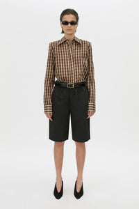 Front view CAMILLA AND MARC Mannix shirt in chocolate check.