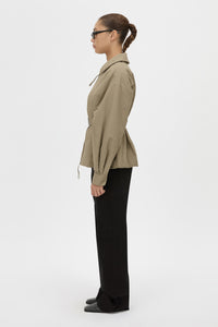 Side View - CAMILLA AND MARC Manon Padded Belted Jacket in clay with hammered textured fabrication. 