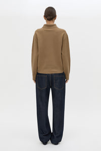 Back view CAMILLA AND MARC Margot Turtleneck Knit Sweater in Cinnamon with ribbed collar and hems.