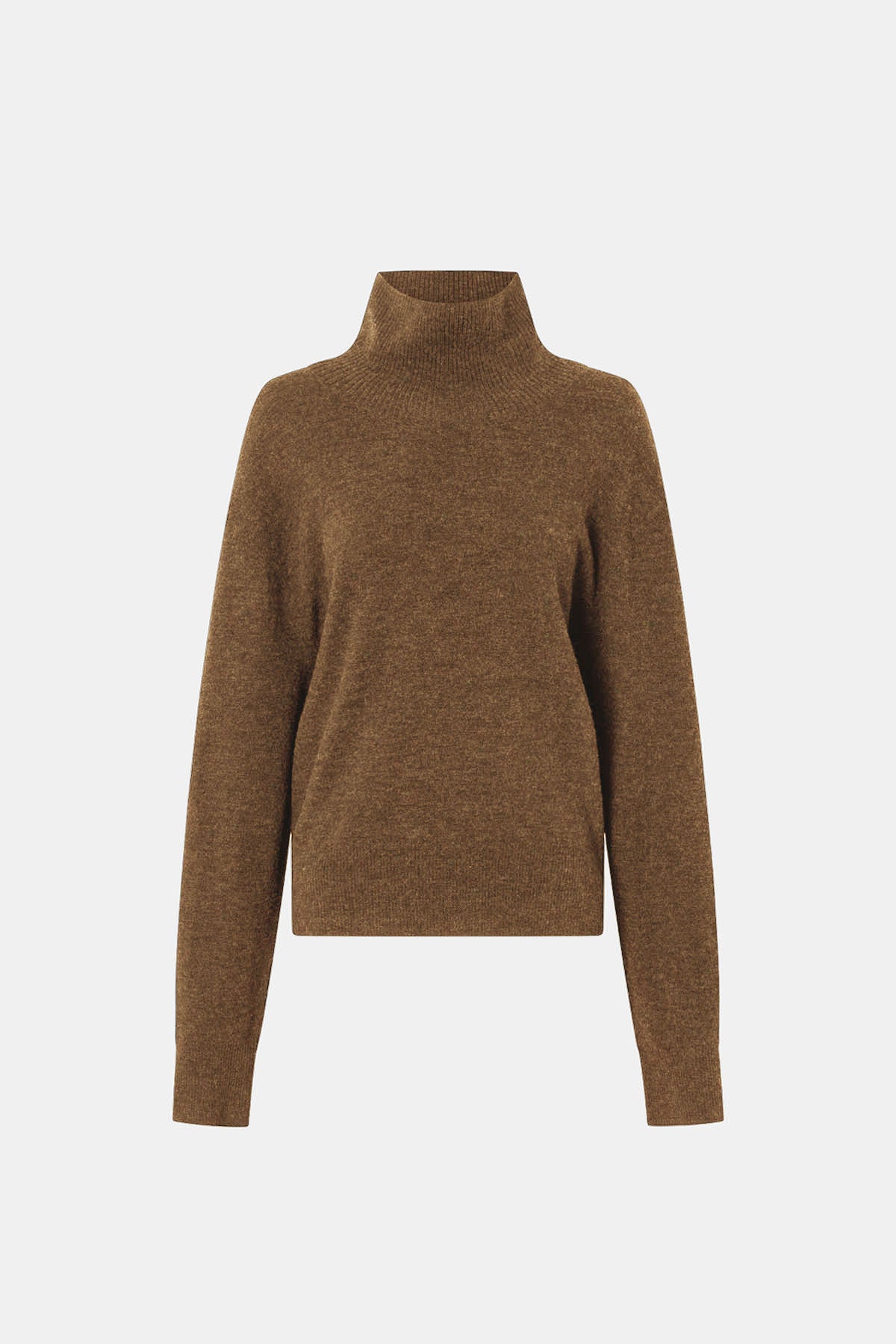 Ghost view CAMILLA AND MARC Margot Turtleneck Knit Sweater in Cinnamon with ribbed collar and hems.