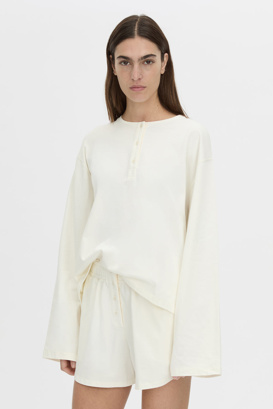 Cropped view CAMILLA AND MARC Maris long sleeve tee in soft white.