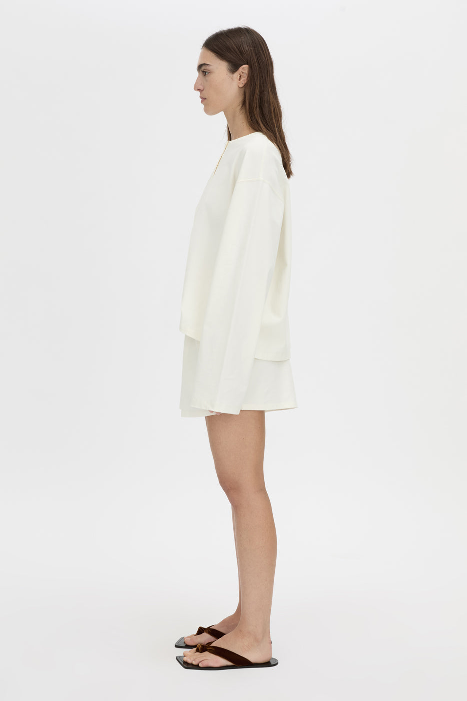 Side view CAMILLA AND MARC Maris long sleeve tee in soft white.