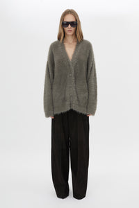 Front Styled View CAMILLA AND MARC Martine Knit Cardigan in smokey grey with an oversized fit.