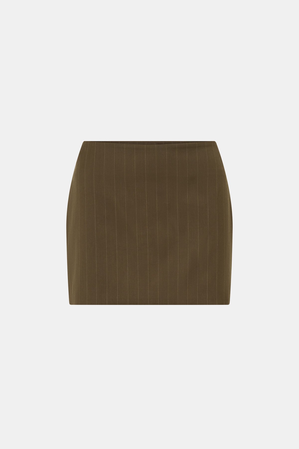 Ghost view CAMILLA AND MARC Maxim Tailored Mini Skirt in Cinnamon Brown, featuring a wool‑blend pinstripe fabrication.