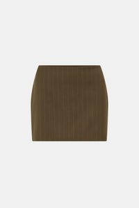 Ghost view CAMILLA AND MARC Maxim Tailored Mini Skirt in Cinnamon Brown, featuring a wool‑blend pinstripe fabrication.