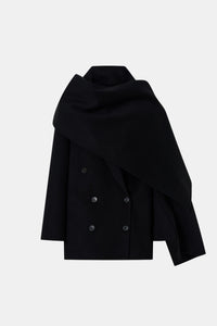 Ghost view CAMILLA AND MARC Memoria Short Coat in Black with detachable wide scarf.