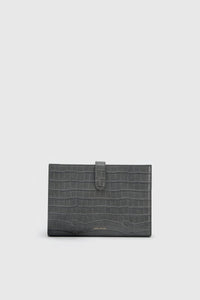 Front ghost view CAMILLA AND MARC Mette Clutch in grey croc embossed leather.