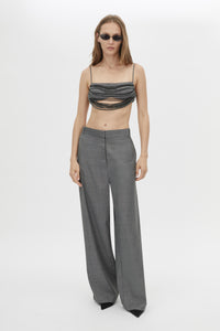 Front view CAMILLA AND MARC Meyer Beaded Top in Charcoal with a cropped silhouette and draped bust beading.