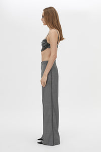 Side view CAMILLA AND MARC Meyer Beaded Top in Charcoal with a cropped silhouette and draped bust beading.
