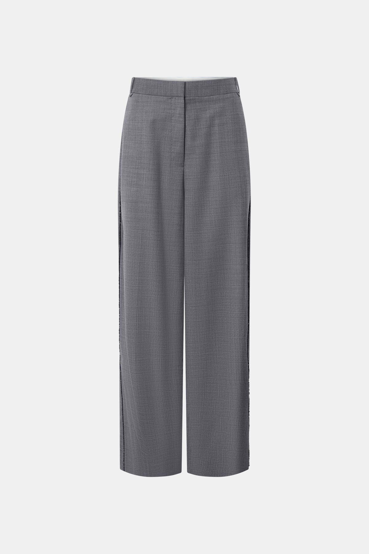 Ghost view CAMILLA AND MARC Meyer Beaded Pant in Charcoal Grey with a low‑rise tailored silhouette and beaded side seams.