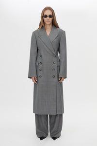 Front view CAMILLA AND MARC Meyer Double Breasted Coat in Charcoal Grey styled buttoned up.