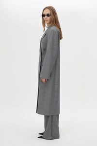 Side view CAMILLA AND MARC Meyer Double Breasted Coat in Charcoal Grey crafted from 100% Australian wool.
