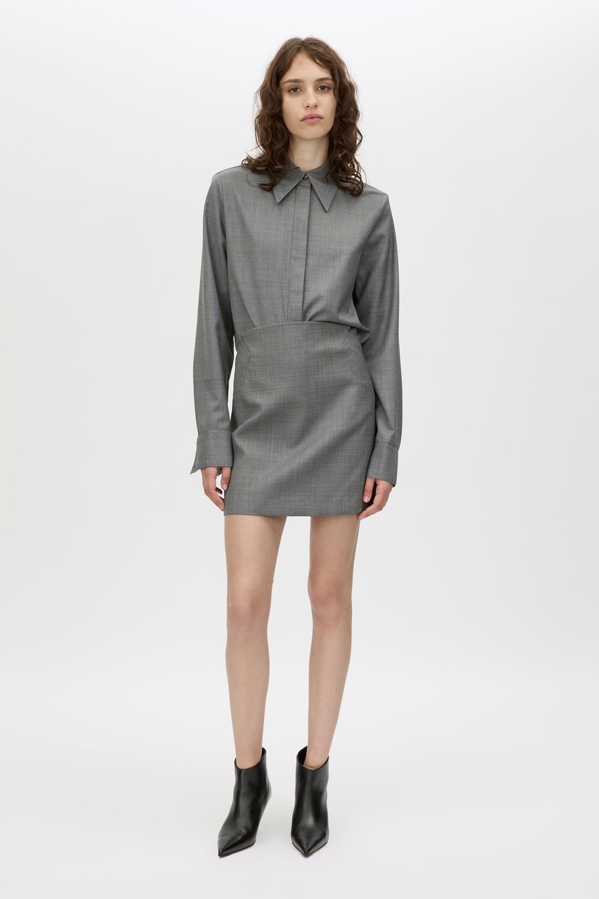 Meyer Shirt - CAMILLA AND MARC Meyer long sleeve man-style collared shirt in charcoal grey