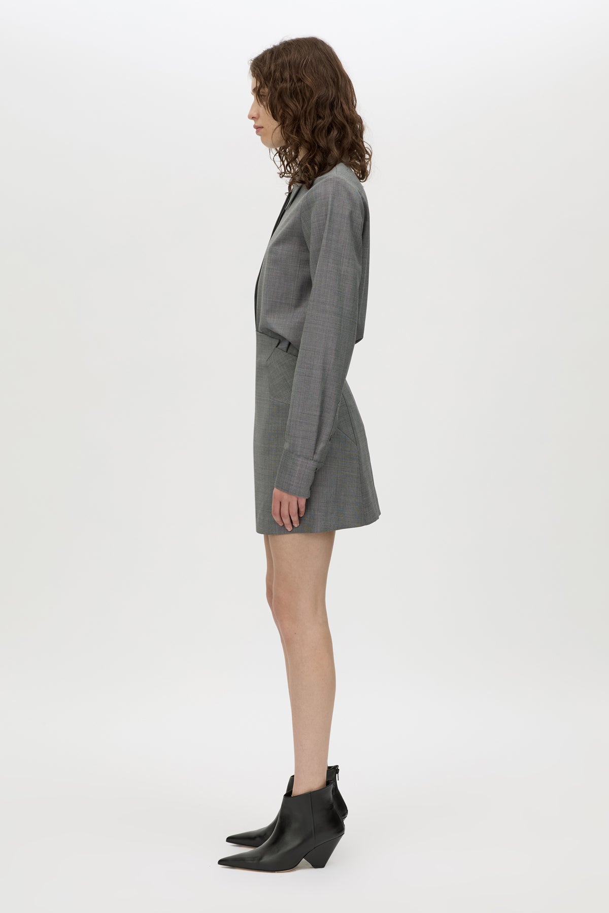 Meyer Shirt - CAMILLA AND MARC Meyer long sleeve man-style collared shirt in charcoal grey
