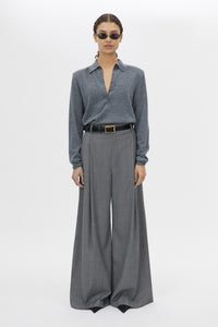 Front view CAMILLA AND MARC Meyer Wide Leg Pant in Charcoal Grey with front pleats.