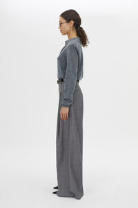 Side view CAMILLA AND MARC Meyer Wide Leg Pant in Charcoal Grey with front pleats.