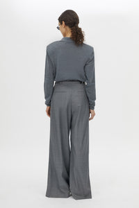 Back view CAMILLA AND MARC Meyer Wide Leg Pant in Charcoal Grey with front pleats.