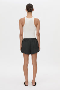 Back view CAMILLA AND MARC Milo mid-rise cotton pull-on boxer short in black.