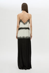 Back view CAMILLA AND MARC Mirage Lace Trim Top in Cream with V‑neck cami silhouette, and lace border trim.