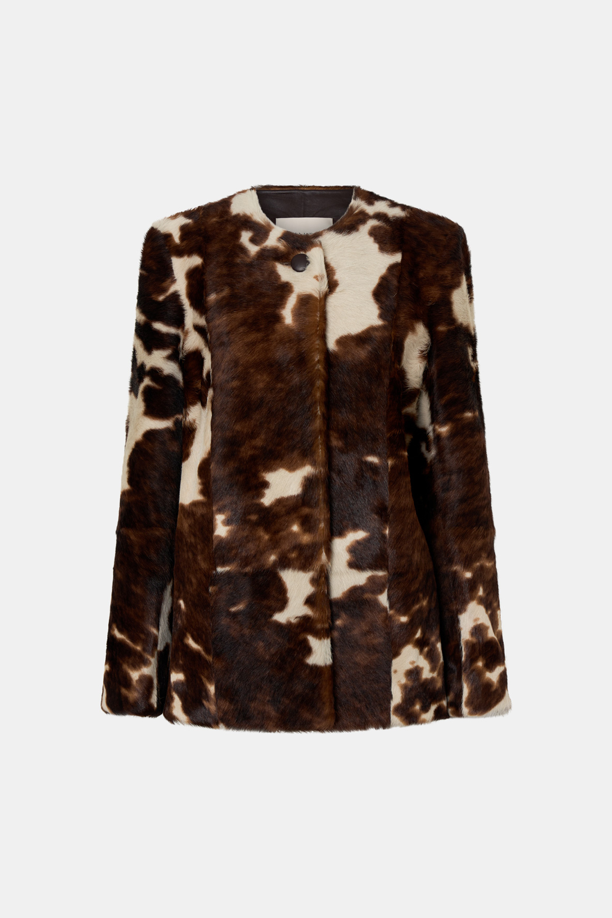 Ghost view CAMILLA AND MARC Myna Printed Jacket in chocolate fur leather.