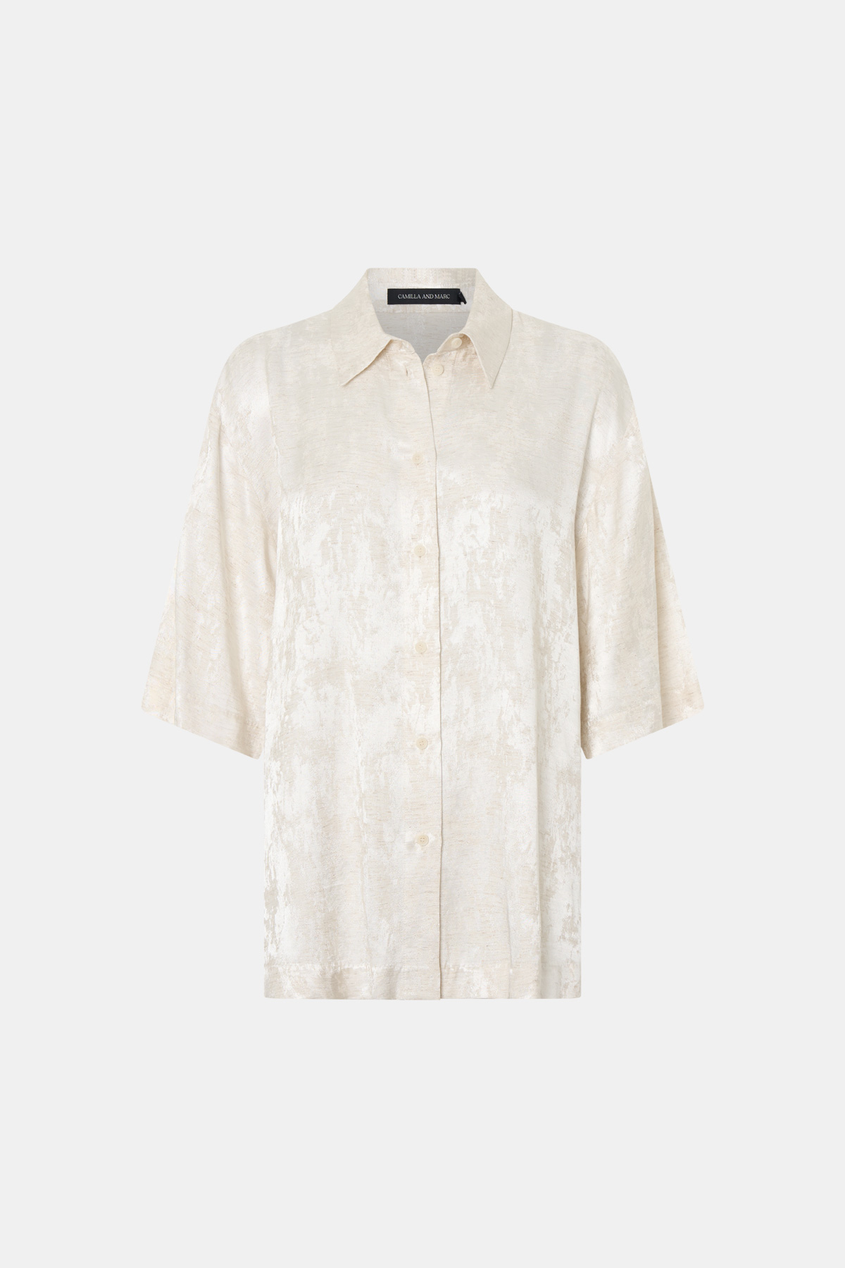 Ghost view CAMILLA AND MARC Naidee Satin Short Sleeve Shirt in ivory white.