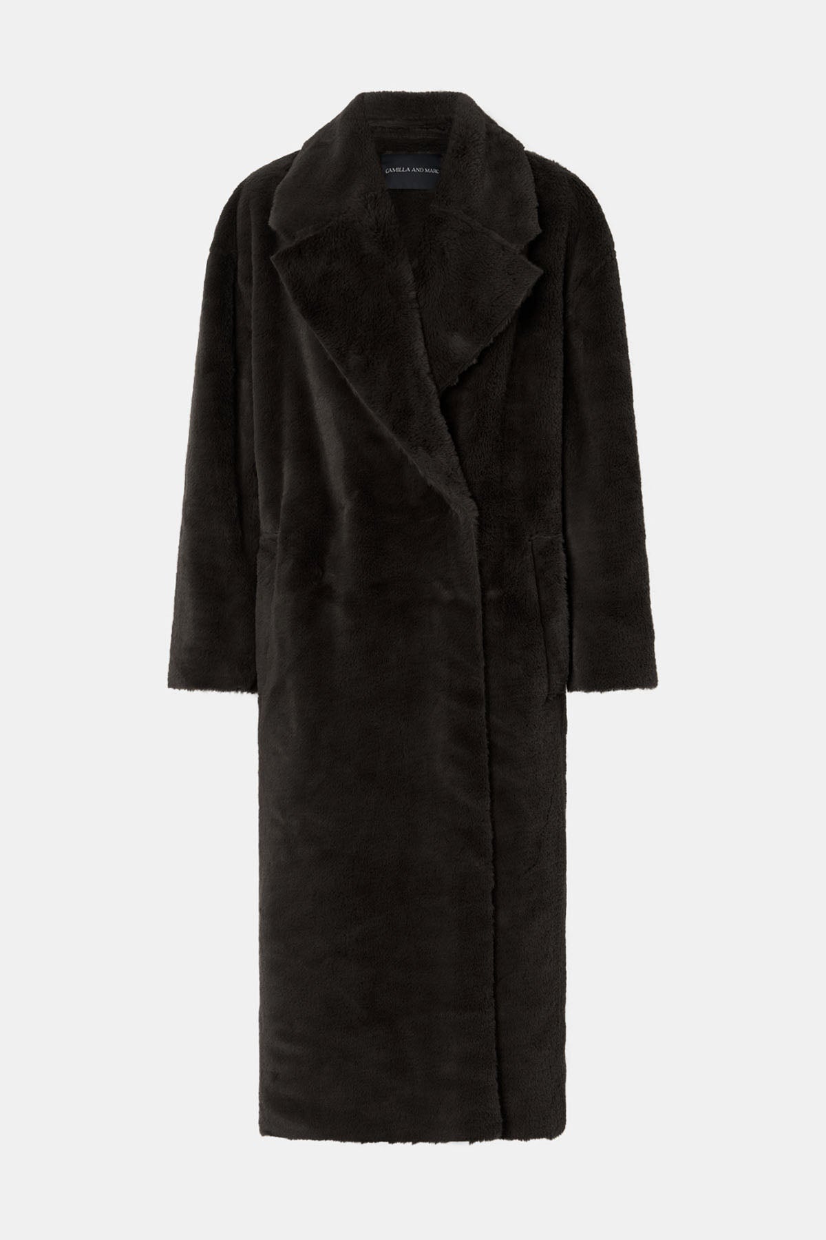 Ghost View - CAMILLA AND MARC oversized Nala Furry Coat in black faux‑fur. 