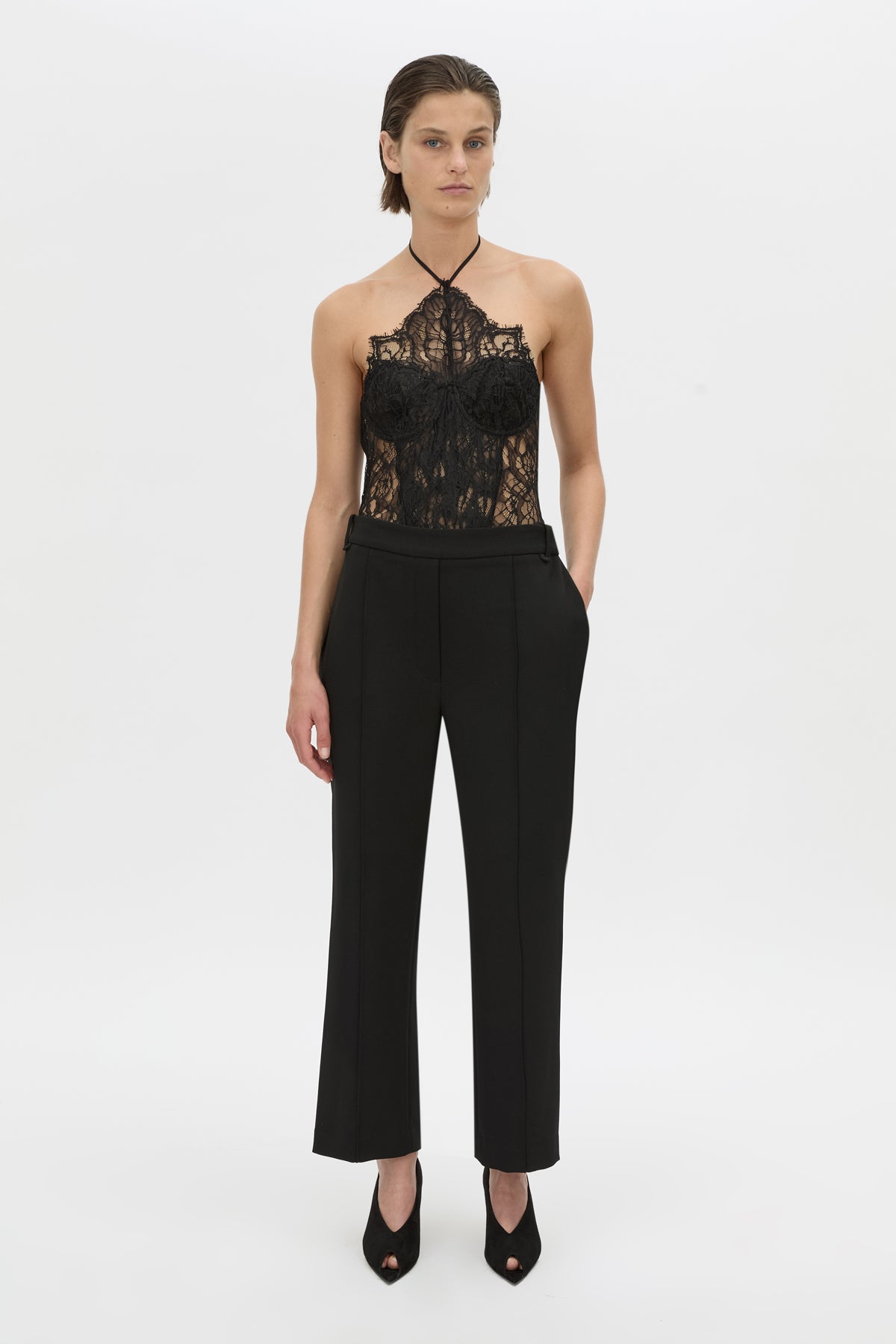 Front-styled view CAMILLA AND MARC Namira Cropped Pant in black.