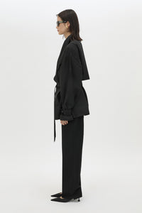 Side view CAMILLA AND MARC Nasir Cropped Jacket in Black with high‑neck, double‑breasted wrap design.