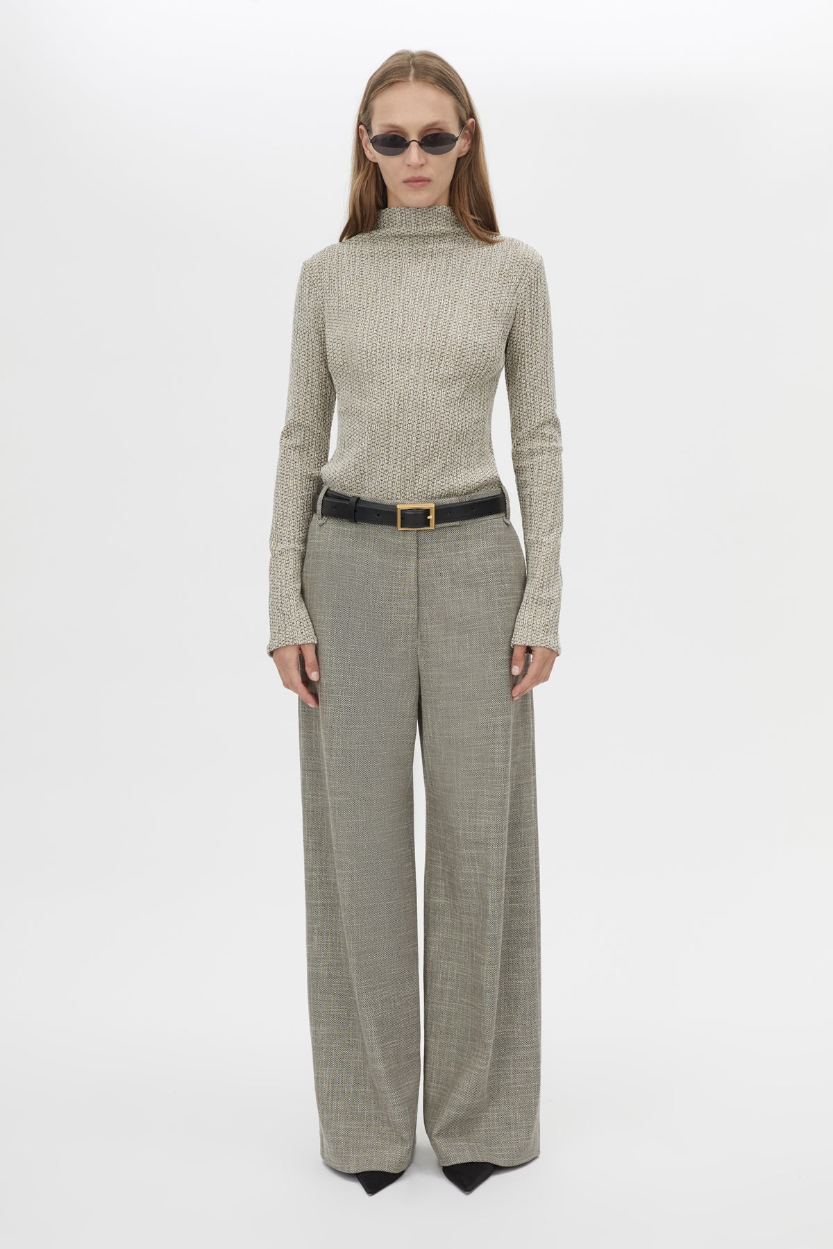 Front styled view CAMILLA AND MARC Nestor Pant in Chocolate Marle with a wide‑leg silhouette.