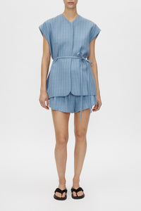 Noguchi Vest - CAMILLA AND MARC Noguchi belted oversized blue vest with concealed internal recycled buttons, inseam
