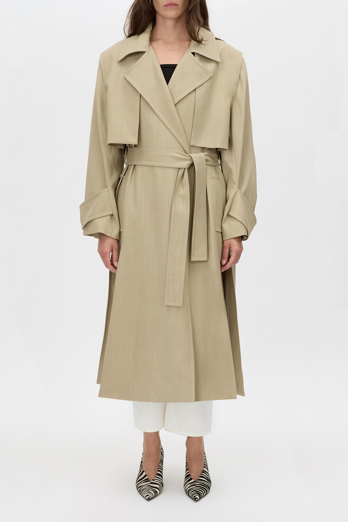 Omar Trench Coat - CAMILLA AND MARC Omar sandstone wool oversized trench coat with draped storm flaps