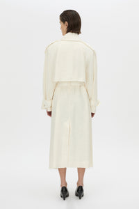 Back view CAMILLA AND MARC Ontario Trench Coat in cream with contrast knot epaulette detailing.