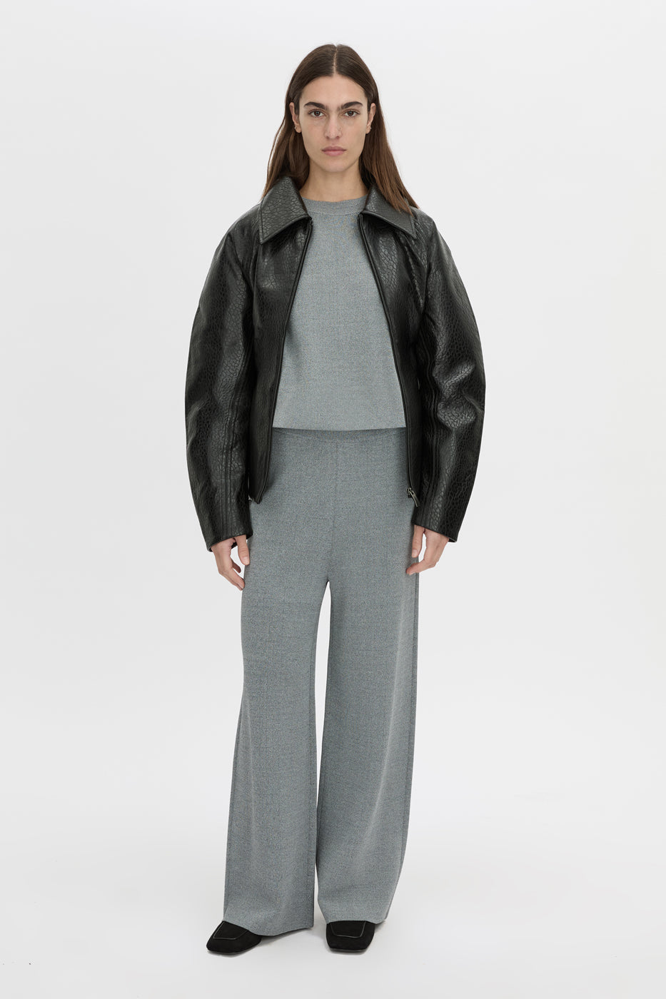 Front-styled view CAMILLA AND MARC Onyi Marle Knit Lounge Pant in grey marle.