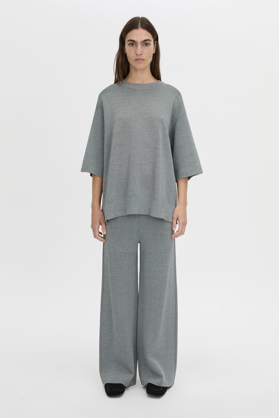 Front view CAMILLA AND MARC Onyi Marle Knit Lounge Pant in grey marle.