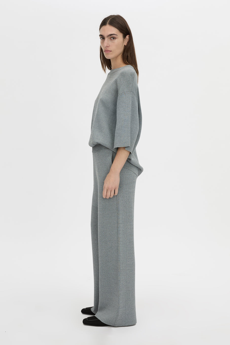 Side view CAMILLA AND MARC Onyi Marle Knit Lounge Pant in grey marle.